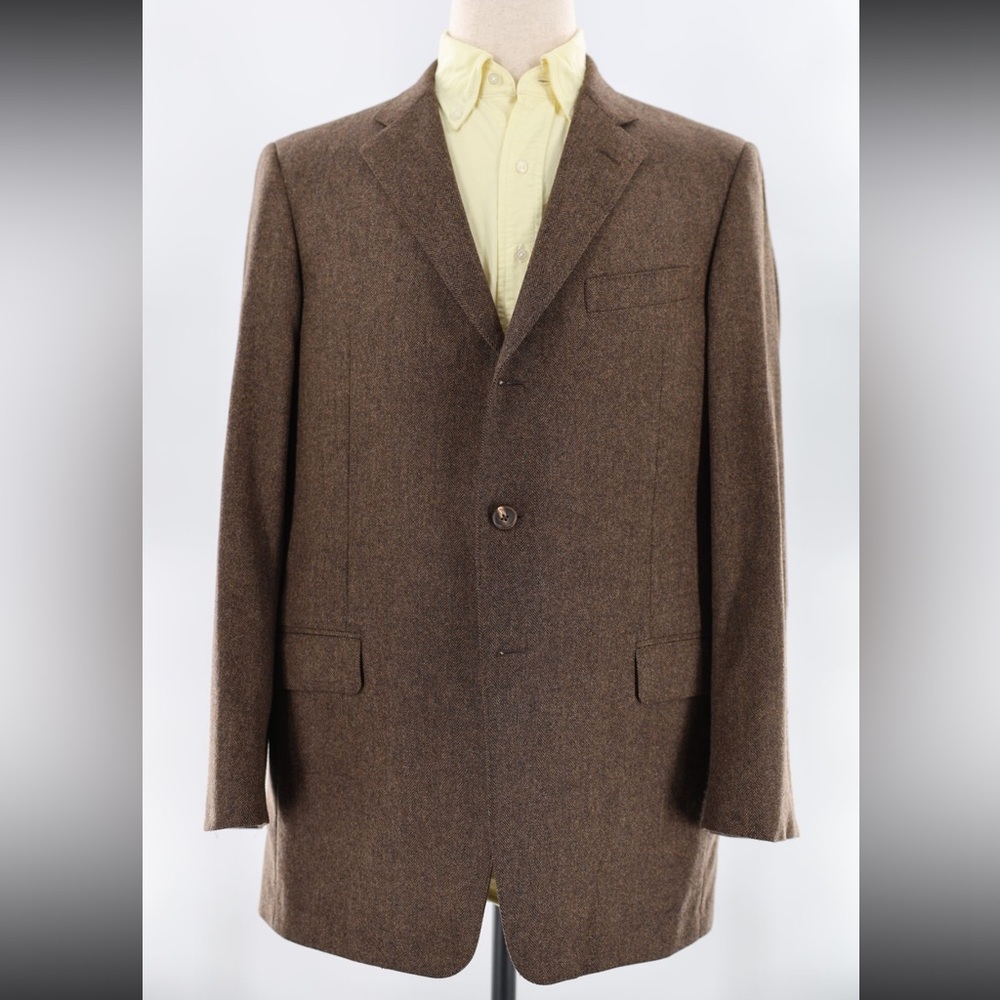 Turnbull & Asser Bespoke Brown Herringbone Wool Blazer 40R